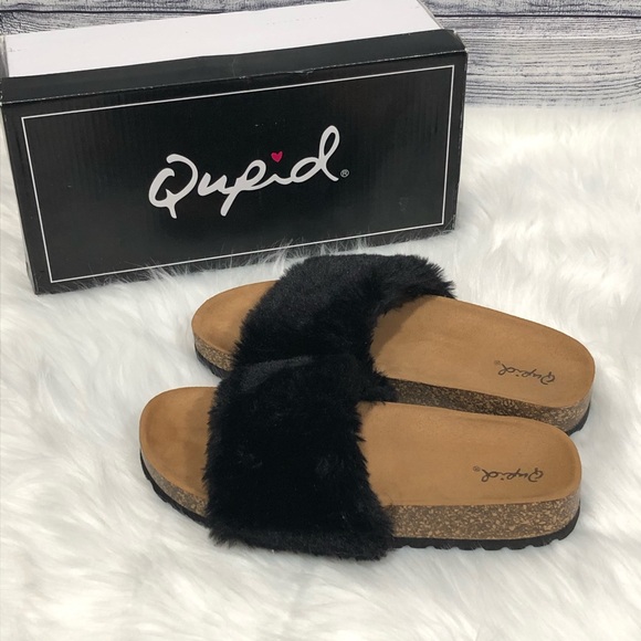Qupid Shoes - Qupid faux fur slides